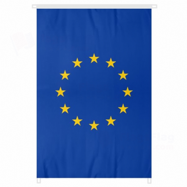 European Union Large Size Flag Hanging on Building