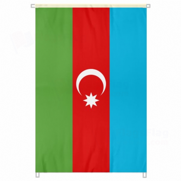 Azerbaijan Large Size Flag Hanging on Building