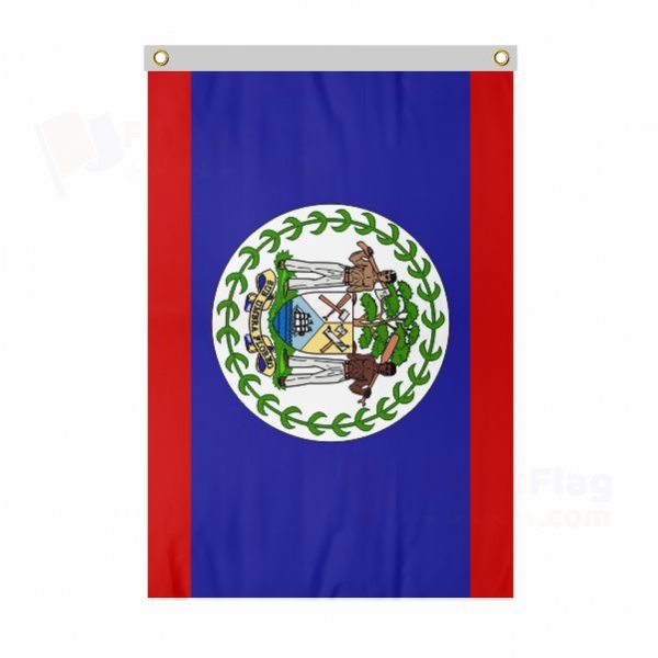 Belize Large Size Flag Hanging on Building