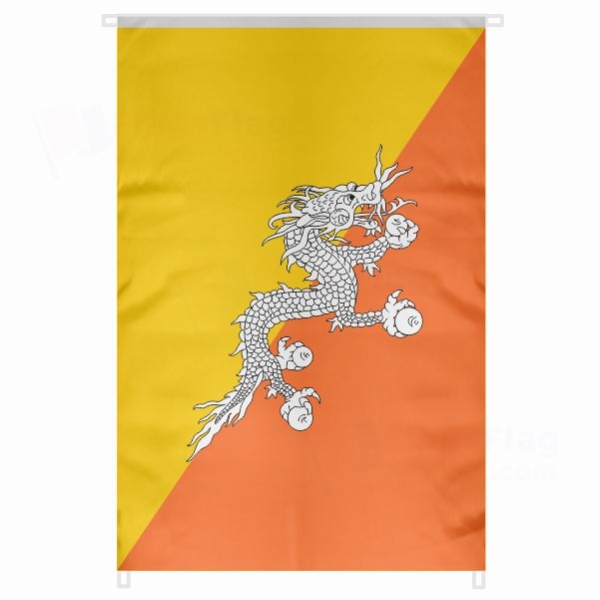 Bhutan Large Size Flag Hanging on Building