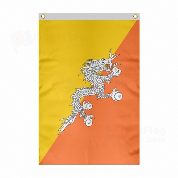 Bhutan Large Size Flag Hanging on Building