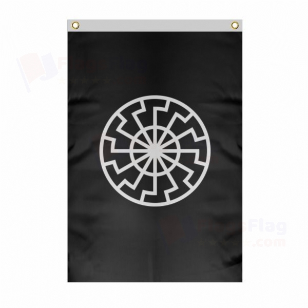 Black Sun Large Size Flag Hanging on Building