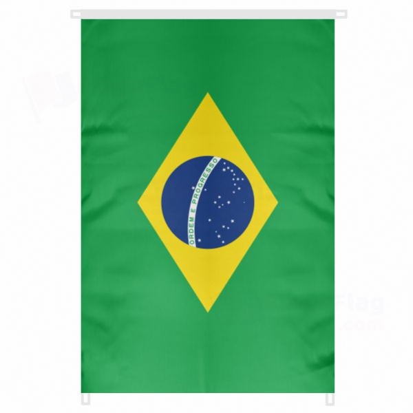 Brazil Large Size Flag Hanging on Building
