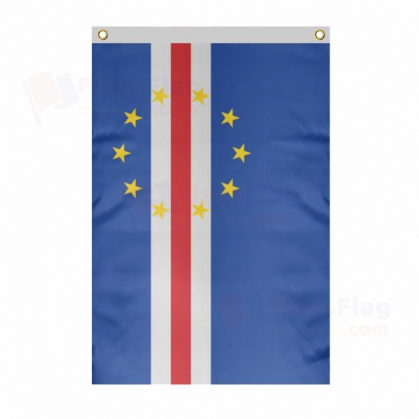 Cabo Verde Large Size Flag Hanging on Building