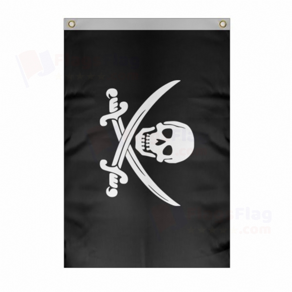 Calico Jack Jolly Roger Large Size Flag Hanging on Building