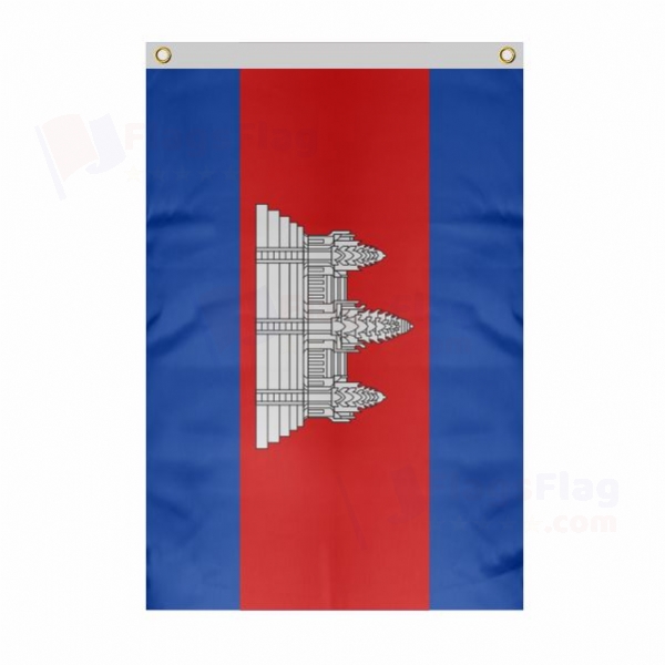Cambodia Large Size Flag Hanging on Building