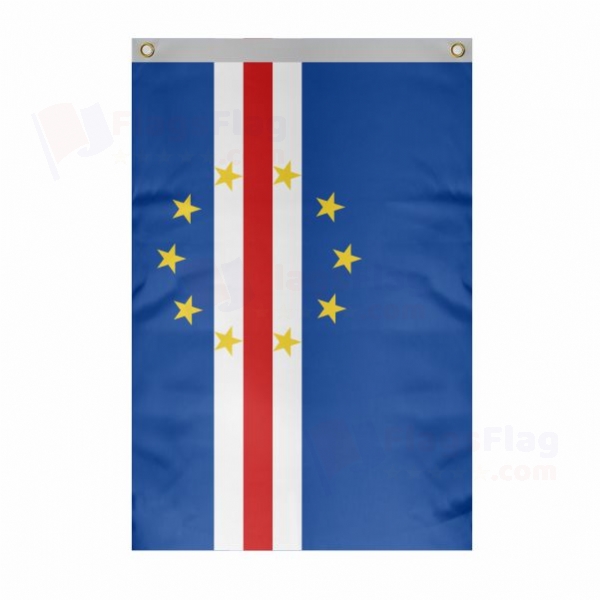 Cape Verde Large Size Flag Hanging on Building