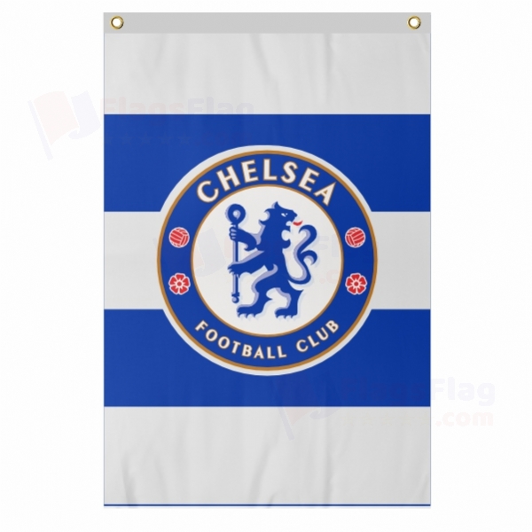 Chelsea FC Large Size Flag Hanging on Building