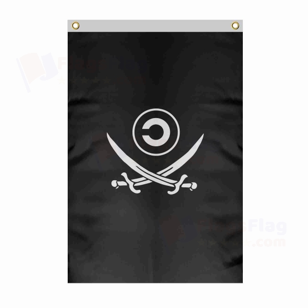Copyleft Pirate Symbol Large Size Flag Hanging on Building