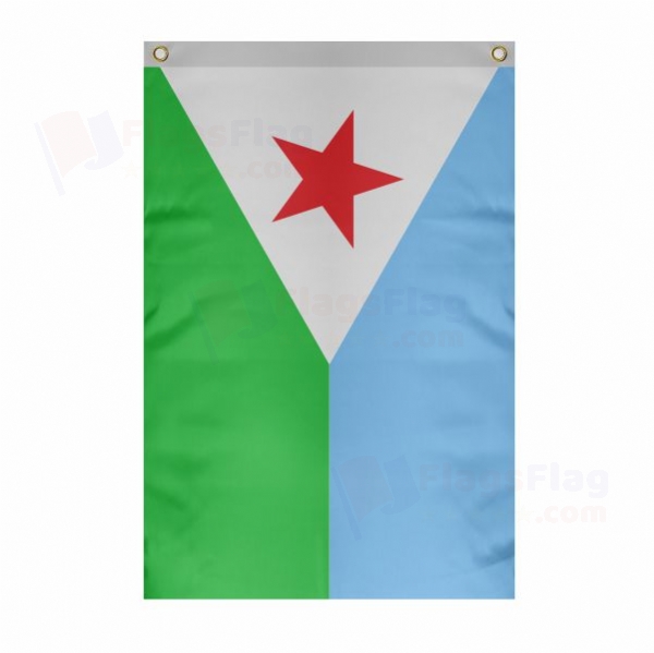 Djibouti Large Size Flag Hanging on Building