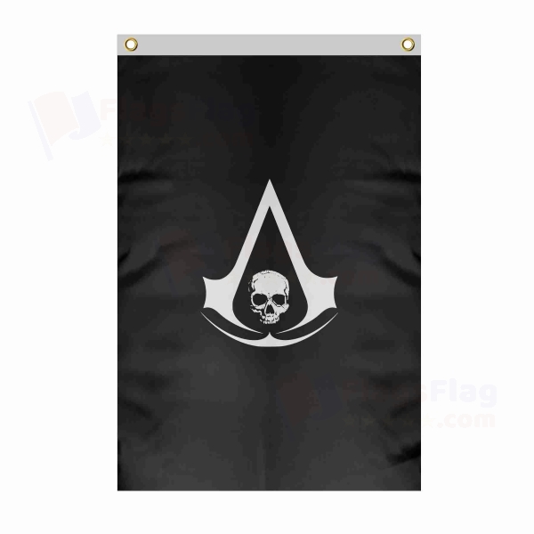Edward Kenway Jolly Roger Large Size Flag Hanging on Building