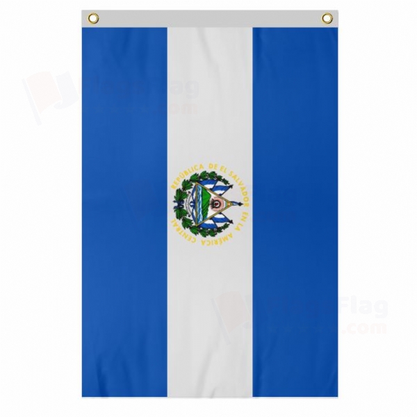 El Salvador Large Size Flag Hanging on Building
