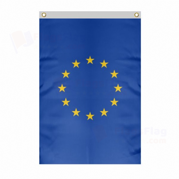 European Union Large Size Flag Hanging on Building