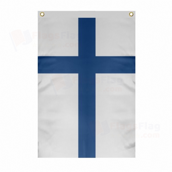 Finland Large Size Flag Hanging on Building