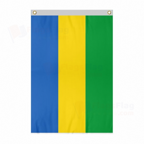 Gabon Large Size Flag Hanging on Building
