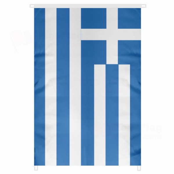 Greece Large Size Flag Hanging on Building