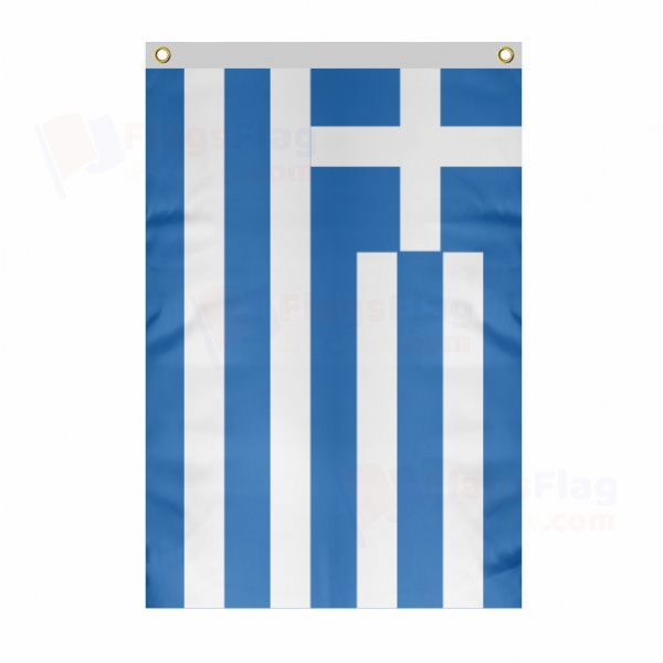 Greece Large Size Flag Hanging on Building