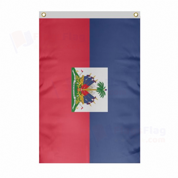 Haiti Large Size Flag Hanging on Building