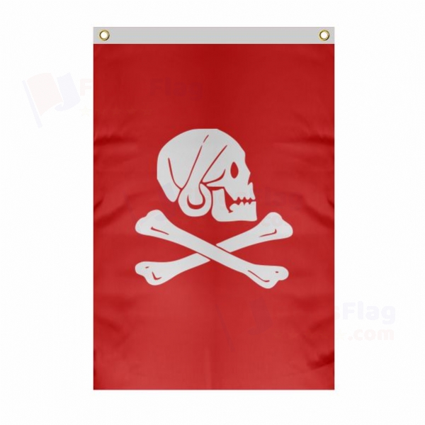 Henry Avery Red Large Size Flag Hanging on Building