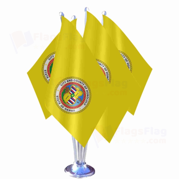 Honolulu Hawaii Quadruple Table Flag