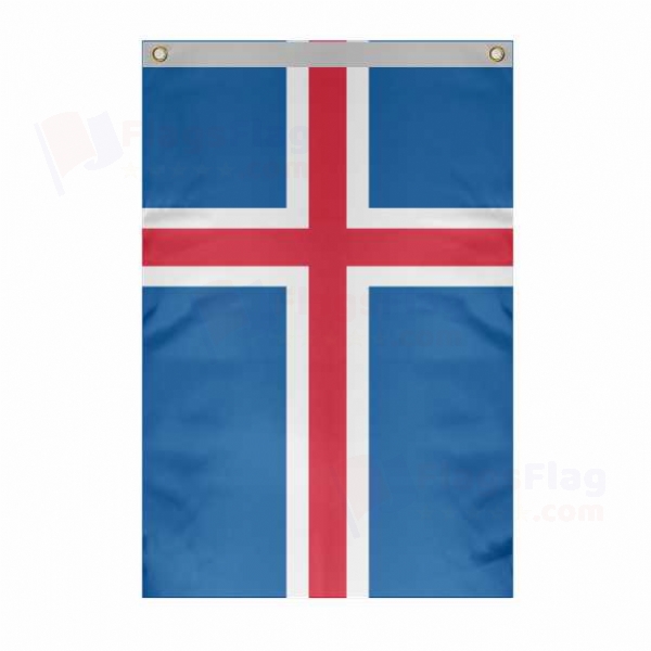 Iceland Large Size Flag Hanging on Building