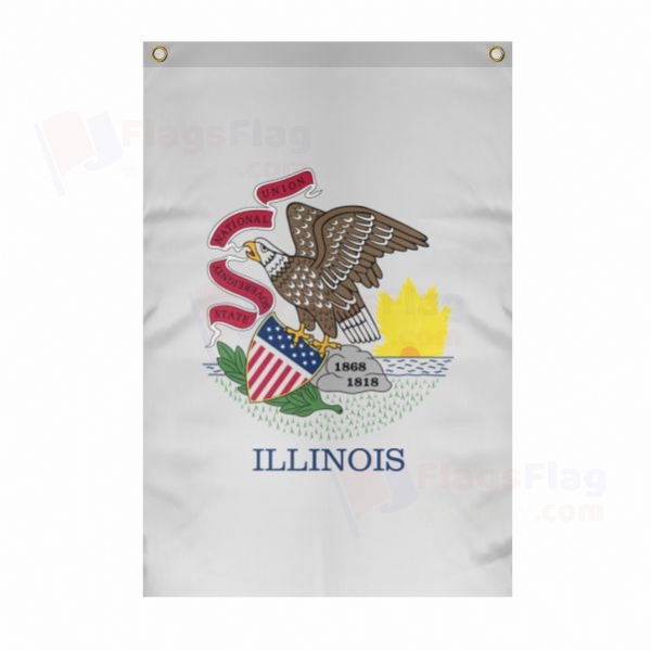 Illinois Large Size Flag Hanging on Building