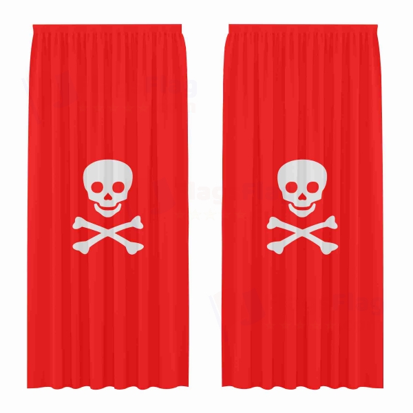 Jolly Roger Red Digital Printed Curtains