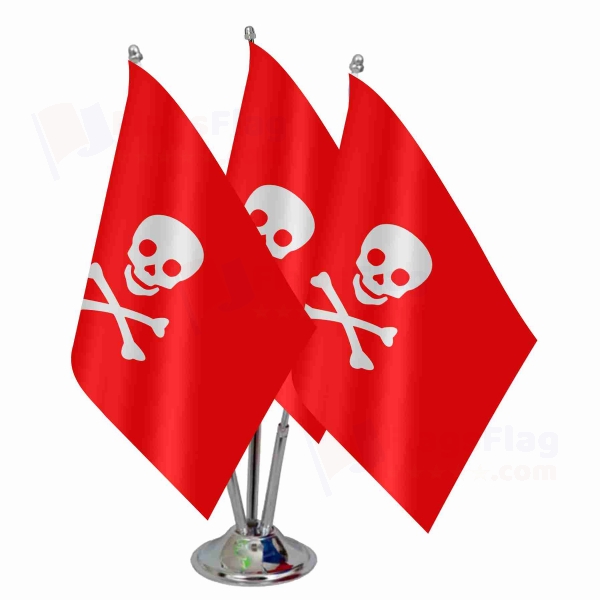 Jolly Roger Red Triple Table Flag