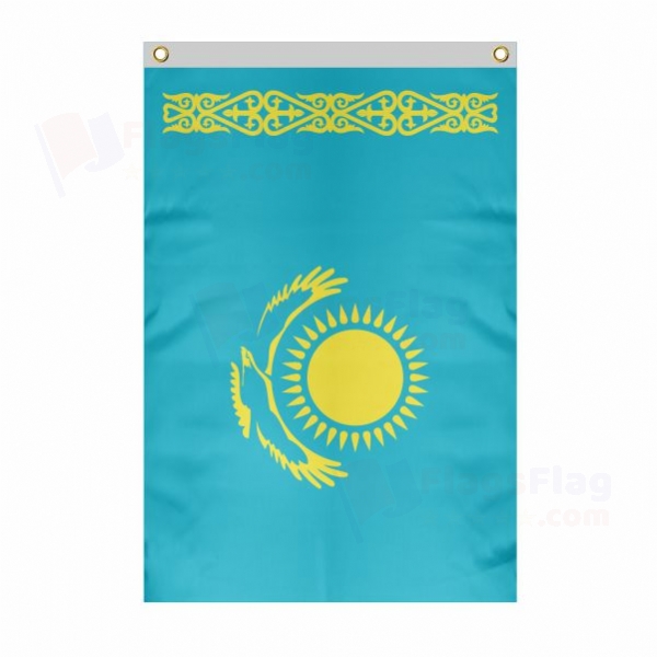 Kazakhstan Large Size Flag Hanging on Building