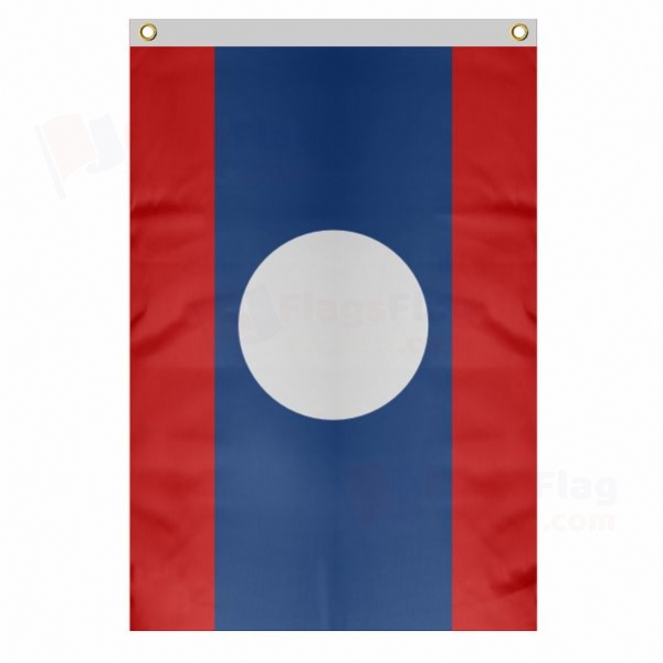 Laos Large Size Flag Hanging on Building
