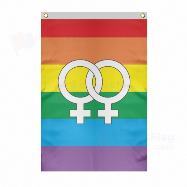 Lesbian Pride Rainbow Large Size Flag Hanging on Building