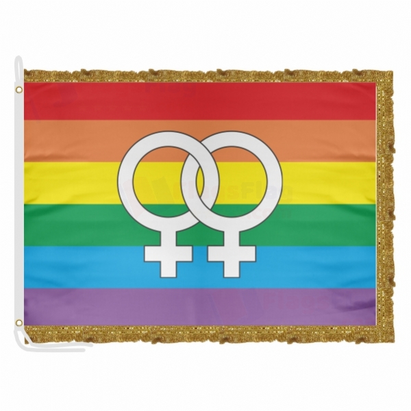 Lesbian Pride Rainbow Satin Office Flag