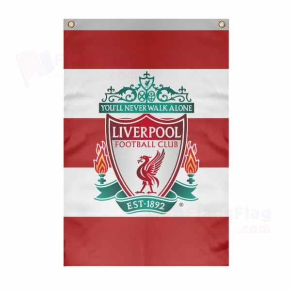 Liverpool FC Large Size Flag Hanging on Building