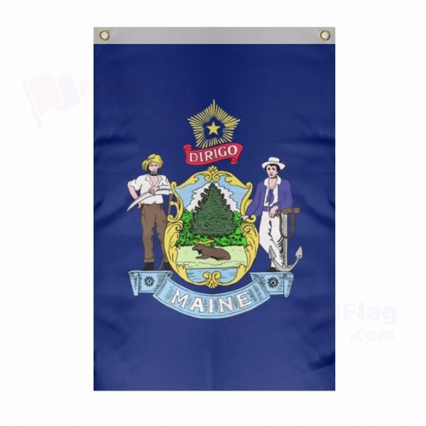 Maine Large Size Flag Hanging on Building