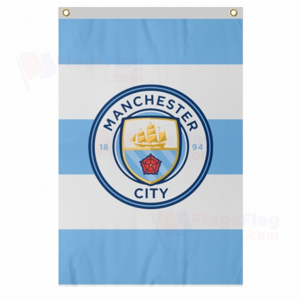 Manchester City FC Large Size Flag Hanging on Building