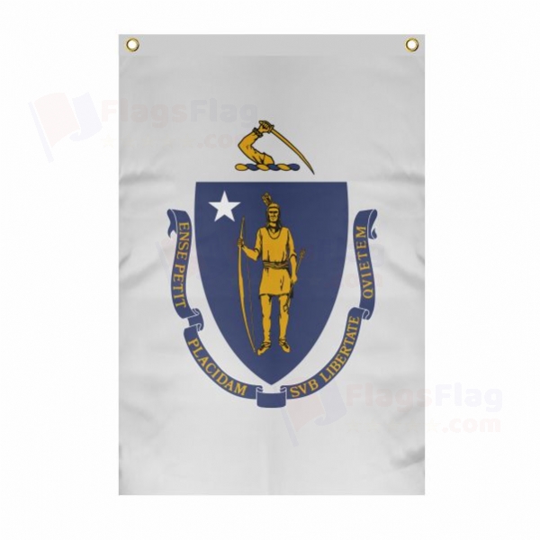 Massachusetts Large Size Flag Hanging on Building