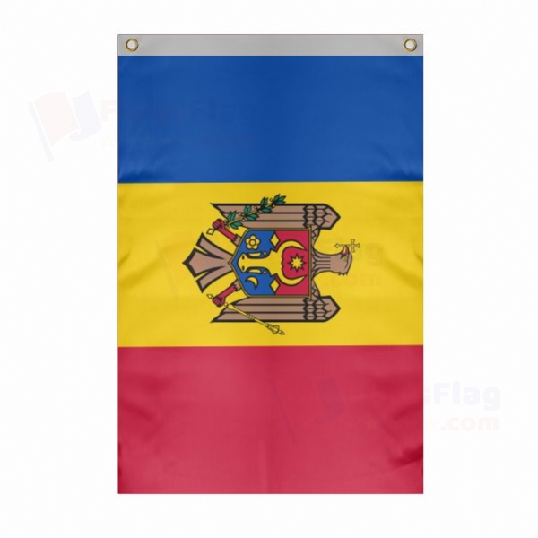 Moldova Large Size Flag Hanging on Building
