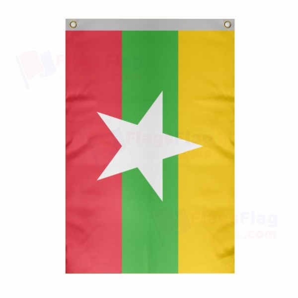 Myanmar Large Size Flag Hanging on Building