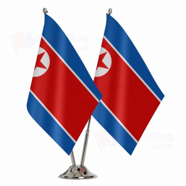 North Korea 2 Table Flags