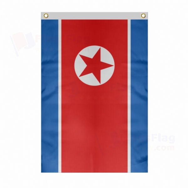 North Korea Large Size Flag Hanging on Building