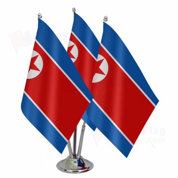 North Korea Triple Table Flag