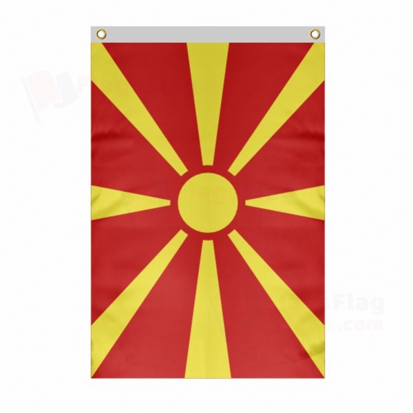 North Macedonia Large Size Flag Hanging on Building