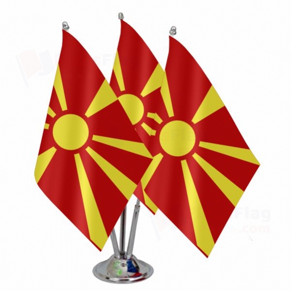 North Macedonia Triple Table Flag
