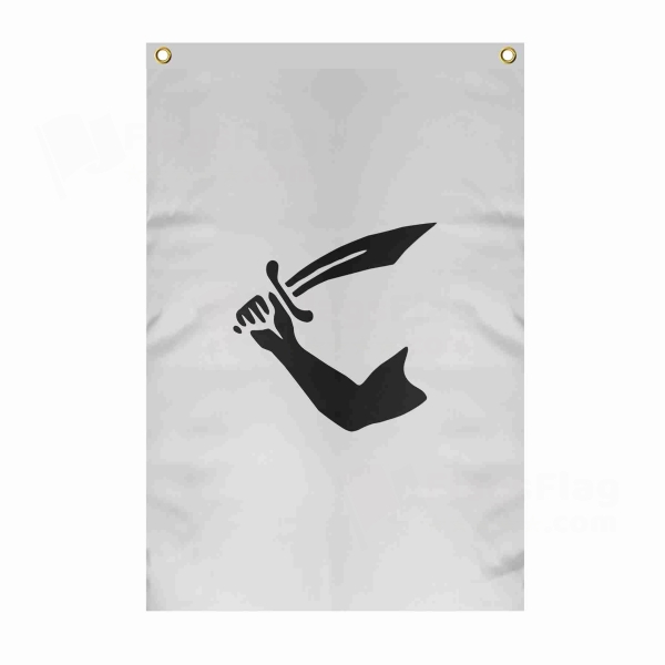Of Edward Davis Buccaneer Large Size Flag Hanging on Building