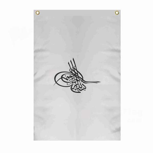 Of Ottoman Tugra The Black Large Size Flag Hanging on Building