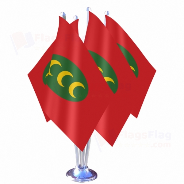 Ottoman Empire Horizontal 3 Crescent Version Quadruple Table Flag