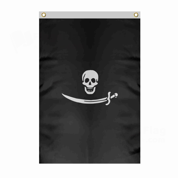 Pirate Bartholomew Roberts Large Size Flag Hanging on Building