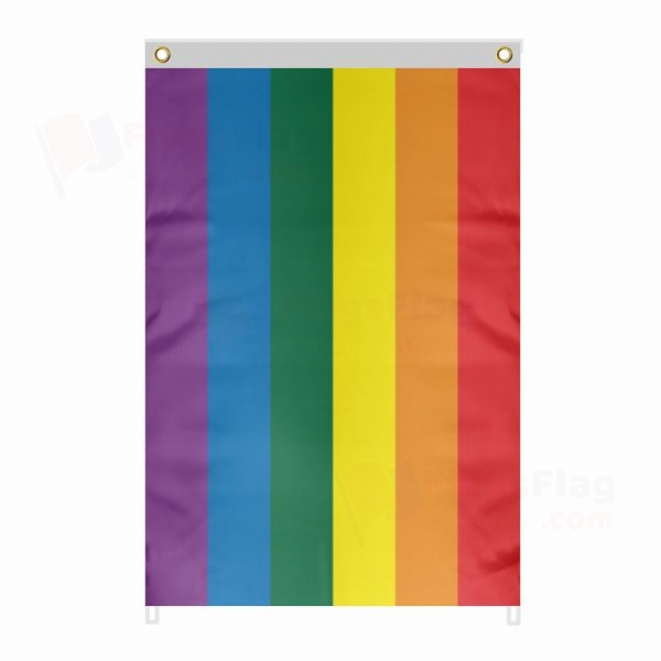 Rainbows Large Size Flag Hanging on Building