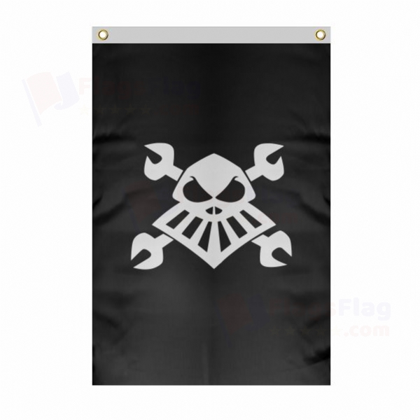 Robot Pirate Large Size Flag Hanging on Building
