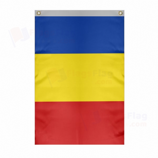 Romania Large Size Flag Hanging on Building